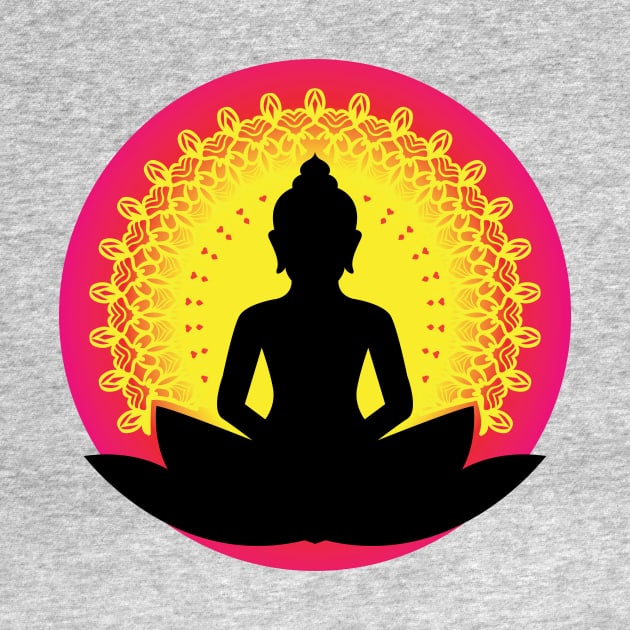 Peaceful Meditating Buddha Silhouette - The Enlightened Soul Mandala Print Design GC-092-14 by GraphicCharms